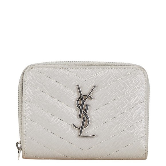 Saint Laurent Monogram Quilted Bifold Wallet Compact Grey Leather s - Picture 1 of 10